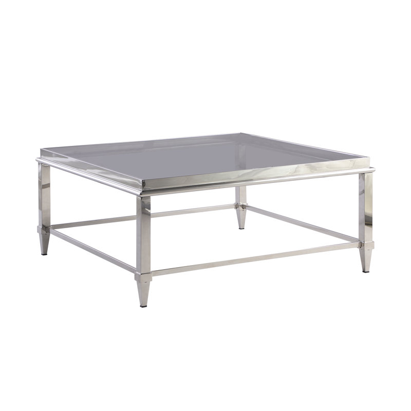 Square Glass Top Coffee Table with Polished Metal Frame