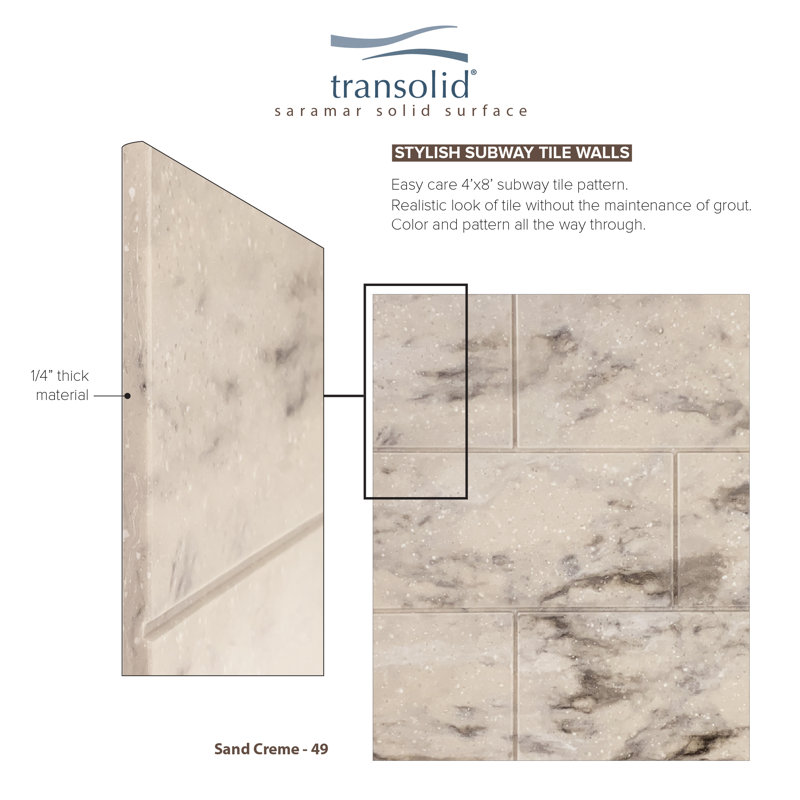 SaraMar Sand Creme 60''x36'' Subway Tile 3-Piece Shower Wall Kit