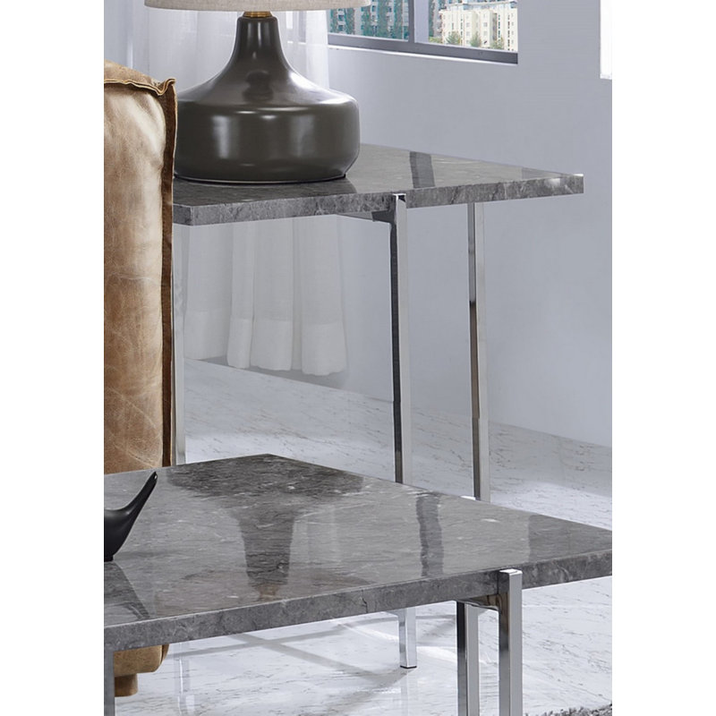 Contemporary Chrome & Faux Marble 25" Square End Table