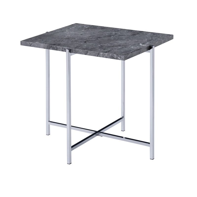 Contemporary Chrome & Faux Marble 25" Square End Table