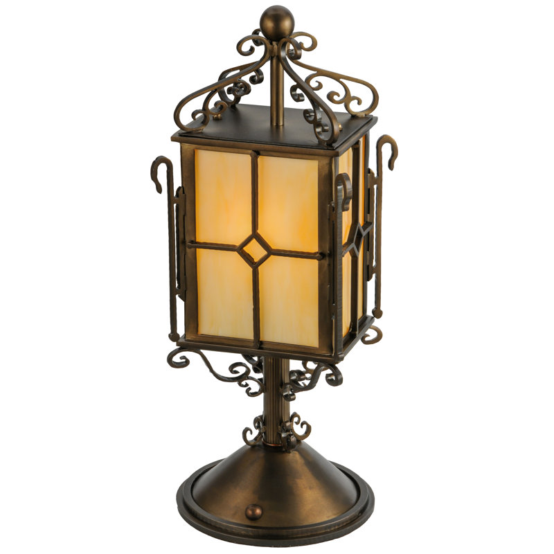Standford 19" Antique Copper 1-Light Stained Glass Tabletop Lantern