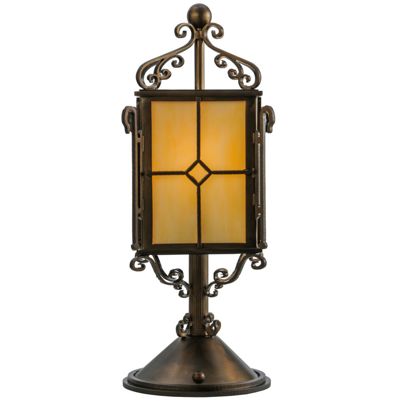Standford 19" Antique Copper 1-Light Stained Glass Tabletop Lantern