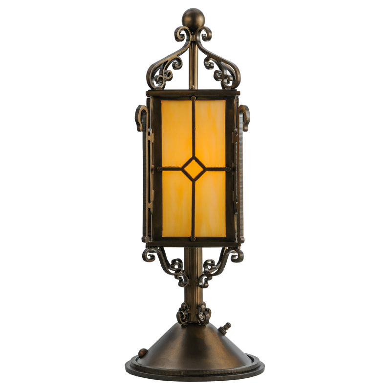 Standford 19" Antique Copper 1-Light Stained Glass Tabletop Lantern