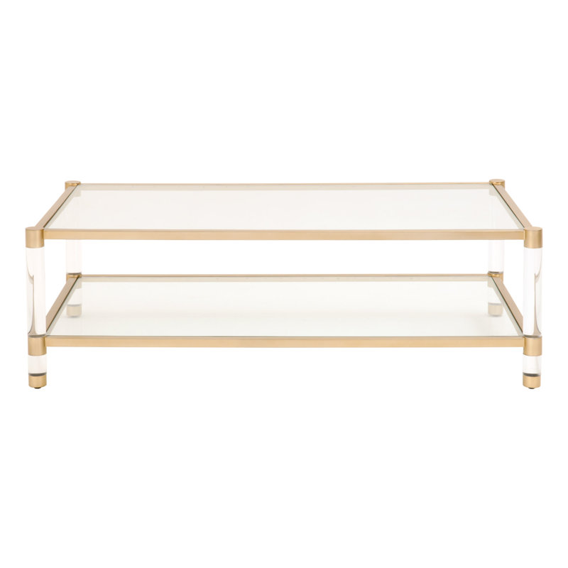 Elegant Gold and Transparent Glass Rectangular Lift-Top Coffee Table with Storage