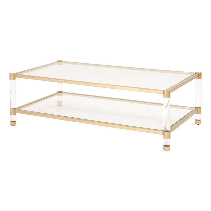 Elegant Gold and Transparent Glass Rectangular Lift-Top Coffee Table with Storage