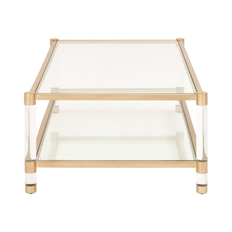 Elegant Gold and Transparent Glass Rectangular Lift-Top Coffee Table with Storage