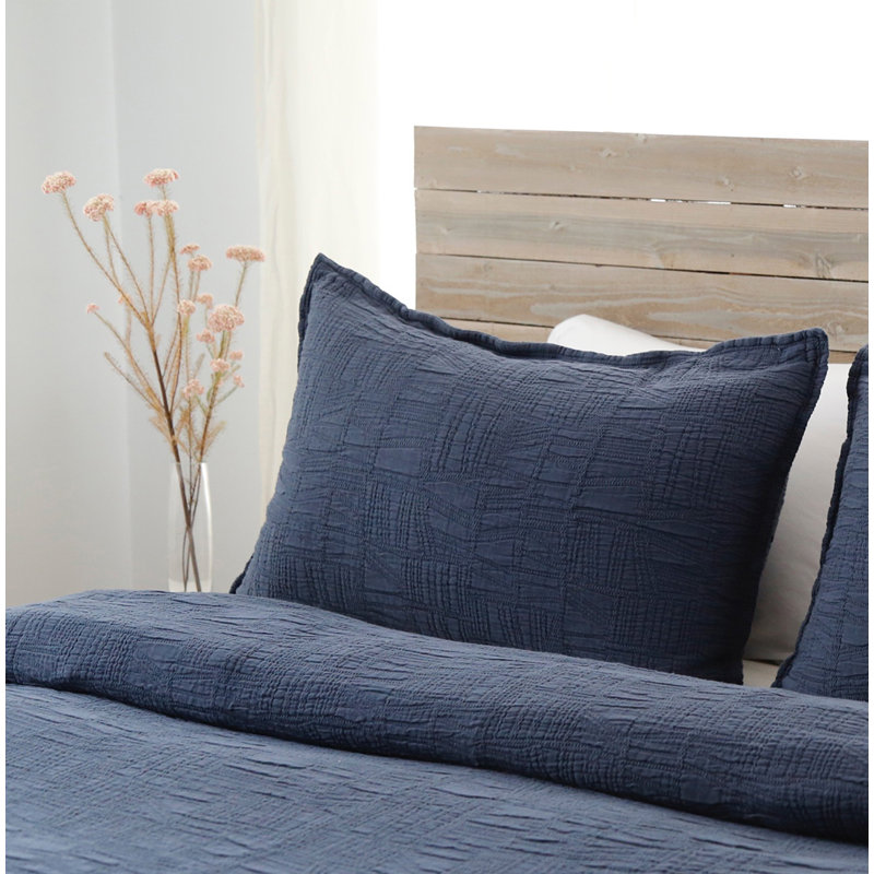 Navy Cotton Standard Pillow Sham with Textured Design