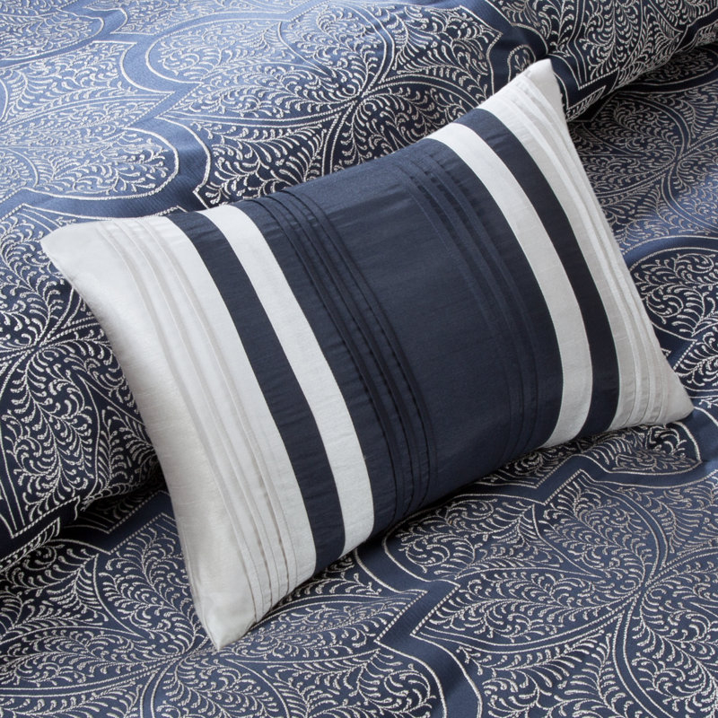 Navy Jacquard Microfiber California King Comforter Set