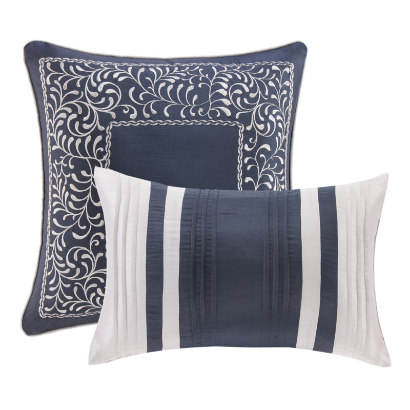 Navy Jacquard Microfiber California King Comforter Set