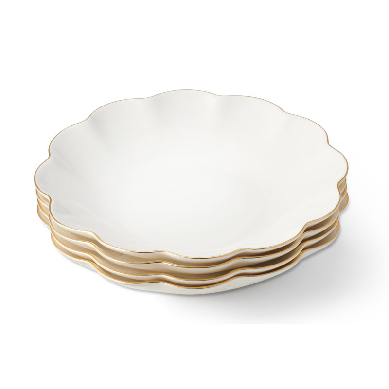 6.9'' White and Gold Hand-Painted Porcelain Appetizer Plates