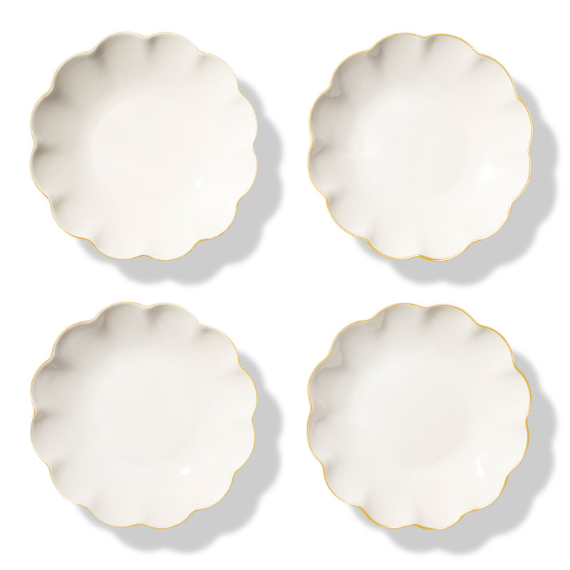 6.9'' White and Gold Hand-Painted Porcelain Appetizer Plates