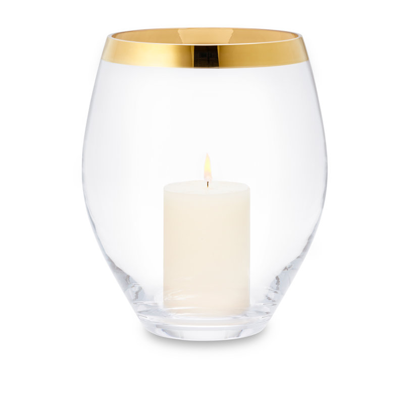 Small Clear Glass Hurricane Candle Holder with Gold Rim
