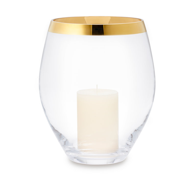 Small Clear Glass Hurricane Candle Holder with Gold Rim