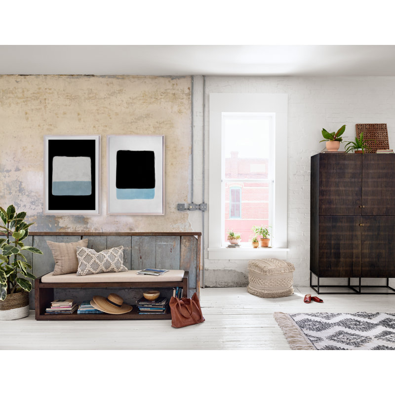 Large Black and Blue Abstract Framed Painting on Paper