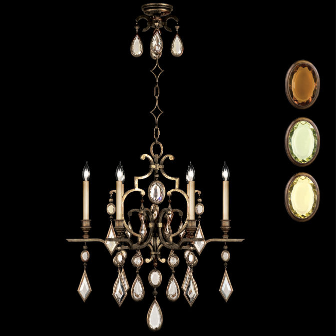 Bronze 6-Light Chandelier with Multi-Colored Crystal Gems
