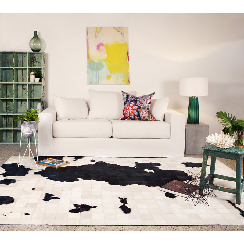Black and White Abstract Cowhide Rectangle Rug