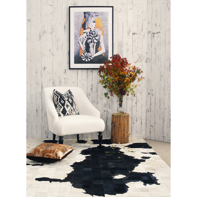 Black and White Abstract Cowhide Rectangle Rug