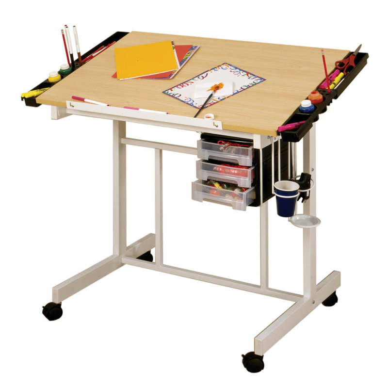 Deluxe White Maple 40'' Craft Station with Adjustable Top & Storage