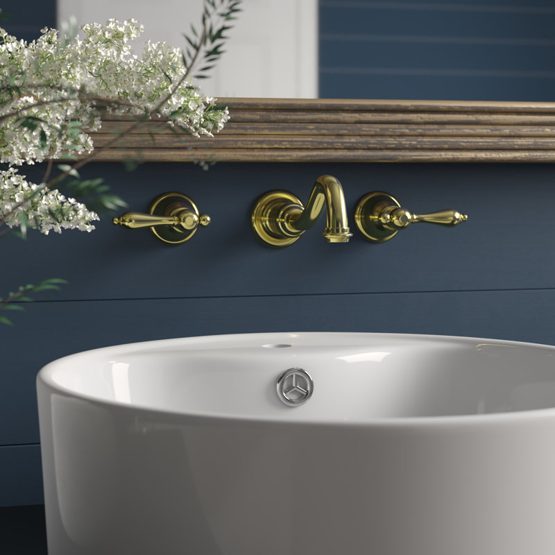 Polished Brass Vintage Wall Mount Bathroom Faucet