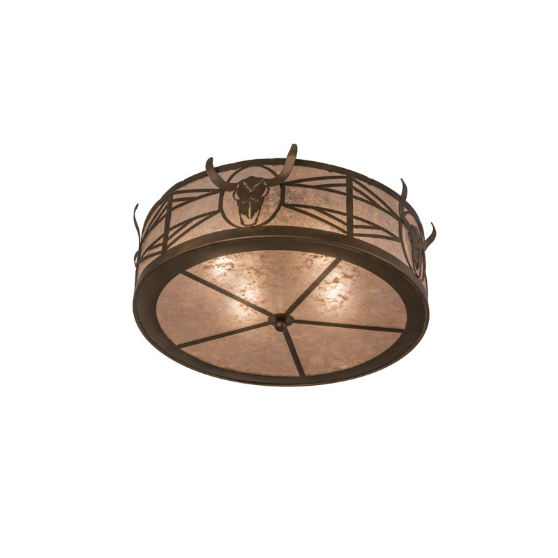 Antique Copper Steer Skull 24" Glass Flush Mount Ceiling Light
