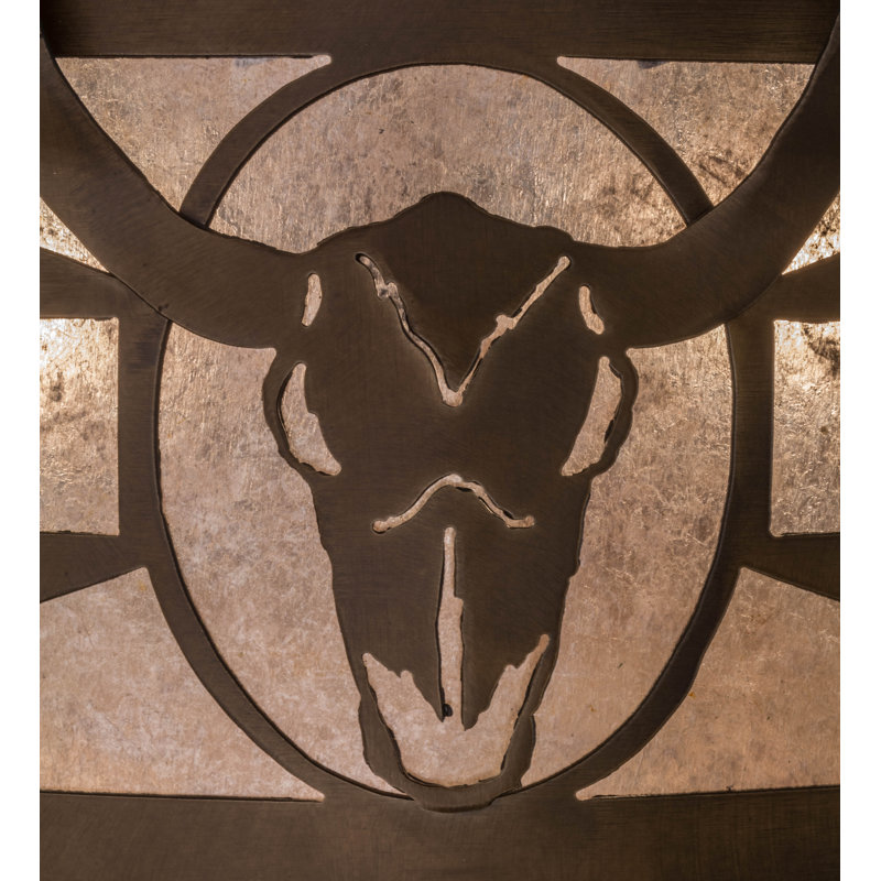Antique Copper Steer Skull 24" Glass Flush Mount Ceiling Light