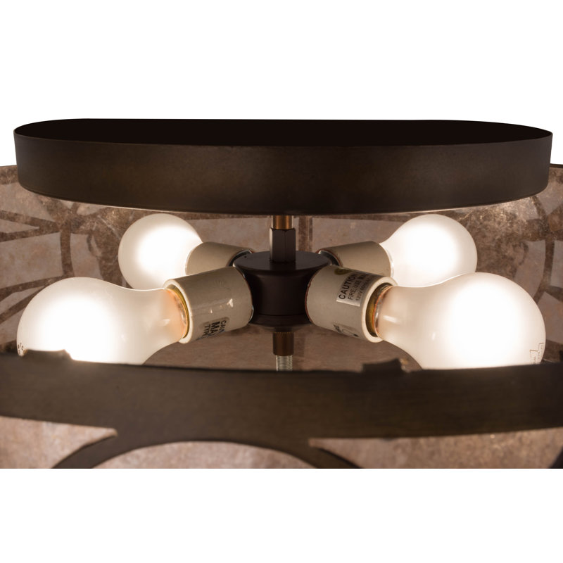 Antique Copper Steer Skull 24" Glass Flush Mount Ceiling Light