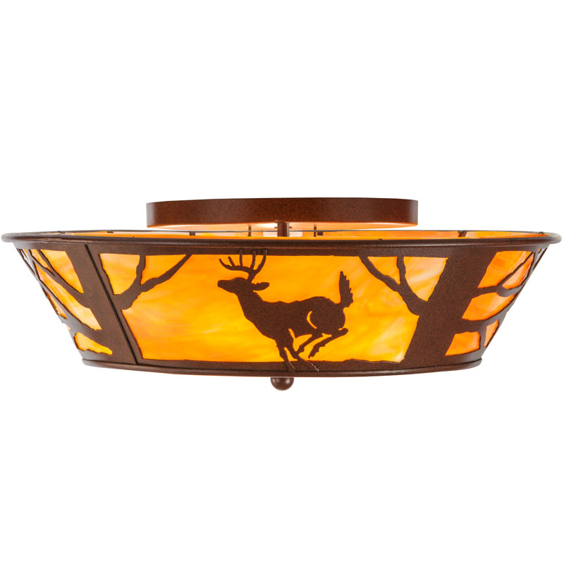 Rustic Brown and Amber Glass 4-Light Flush Mount