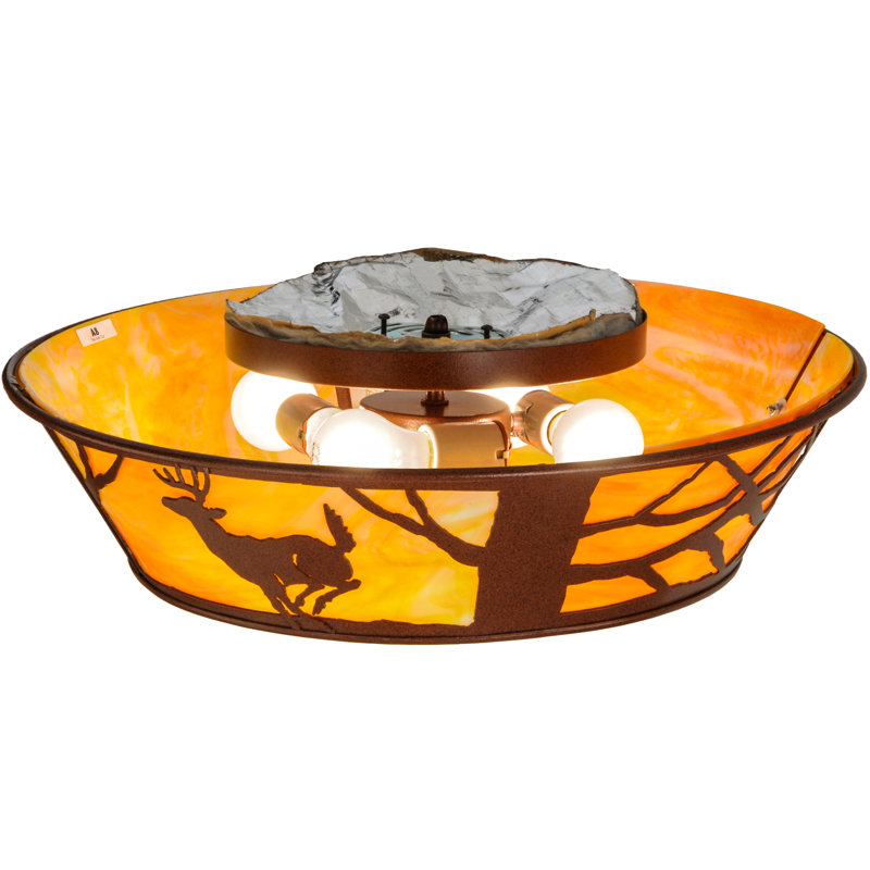 Rustic Brown and Amber Glass 4-Light Flush Mount