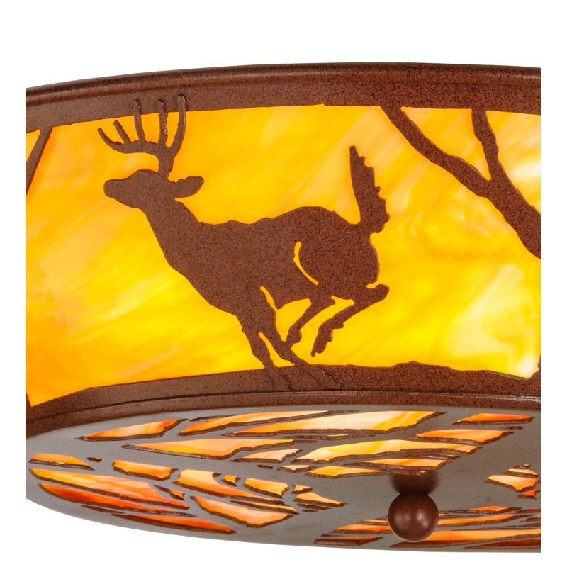 Rustic Brown and Amber Glass 4-Light Flush Mount