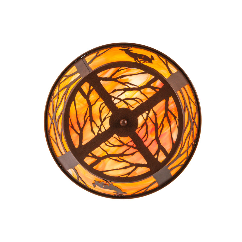 Rustic Brown and Amber Glass 4-Light Flush Mount