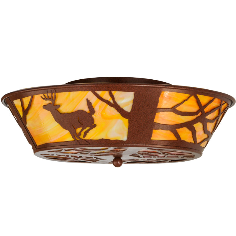 Rustic Brown and Amber Glass 4-Light Flush Mount