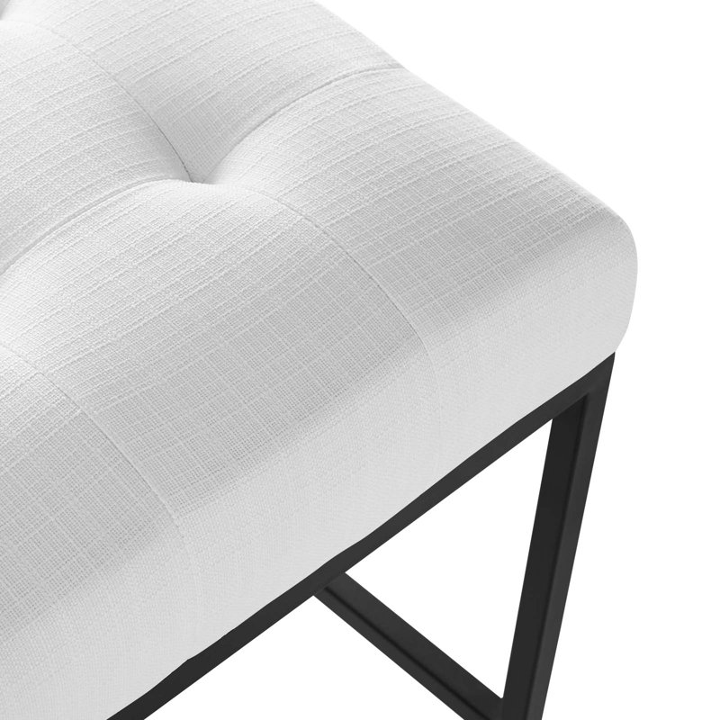 Privy Geometric Black Stainless Steel Tufted Bar Stool in White