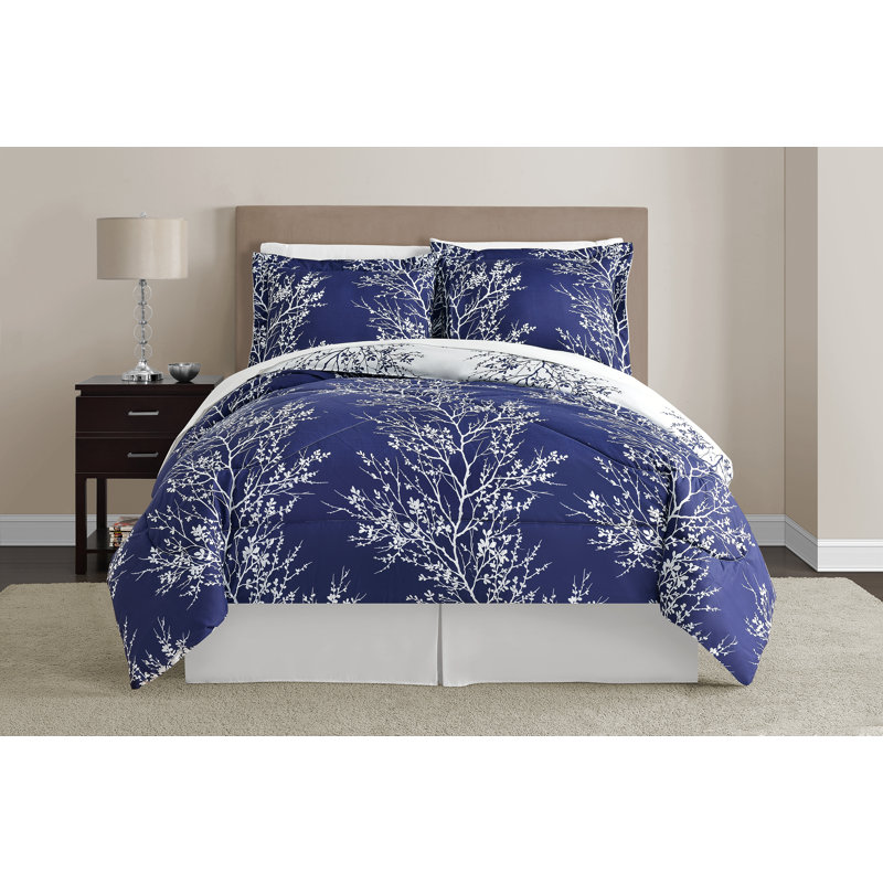 King Blue and Chocolate Floral Microfiber Bed in a Bag Set