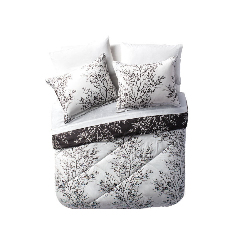 King Blue and Chocolate Floral Microfiber Bed in a Bag Set