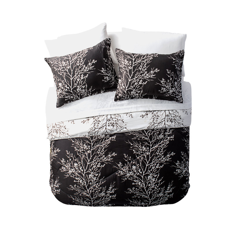 King Blue and Chocolate Floral Microfiber Bed in a Bag Set