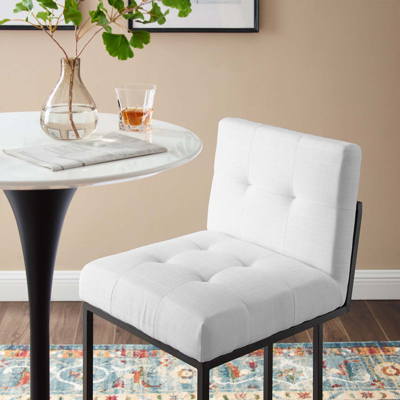Privy Geometric Black Stainless Steel Tufted Bar Stool in White