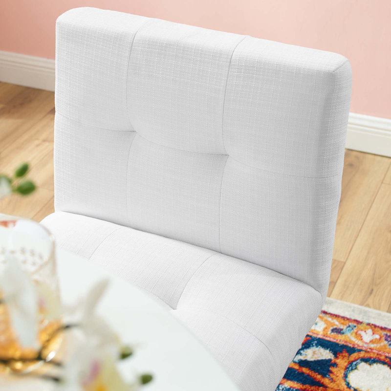 Privy Geometric Black Stainless Steel Tufted Bar Stool in White