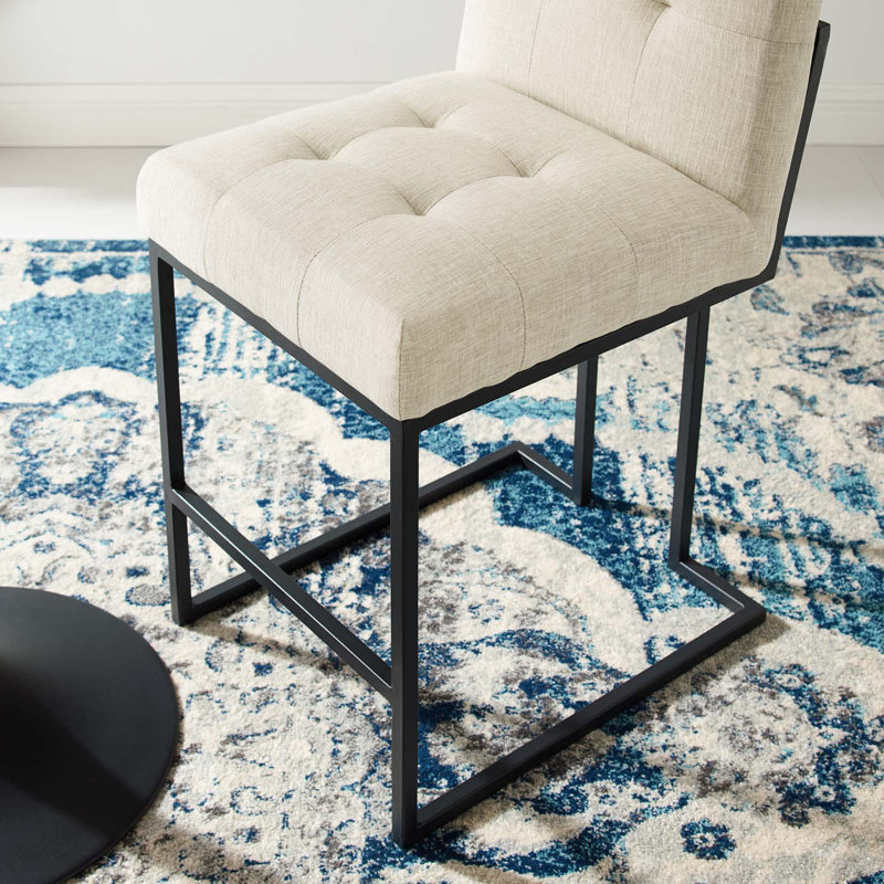 Glam Deco Polyester Beige & Black Stainless Steel Counter Stool