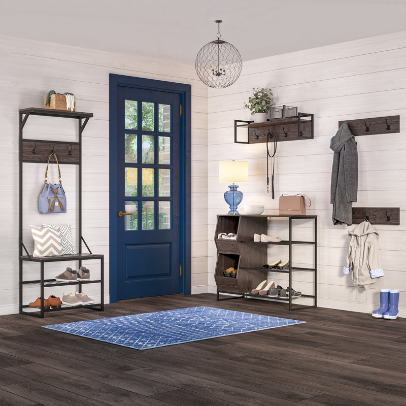Afton Dark Brown 3-Hook Wall Mounted Coat Rack Set