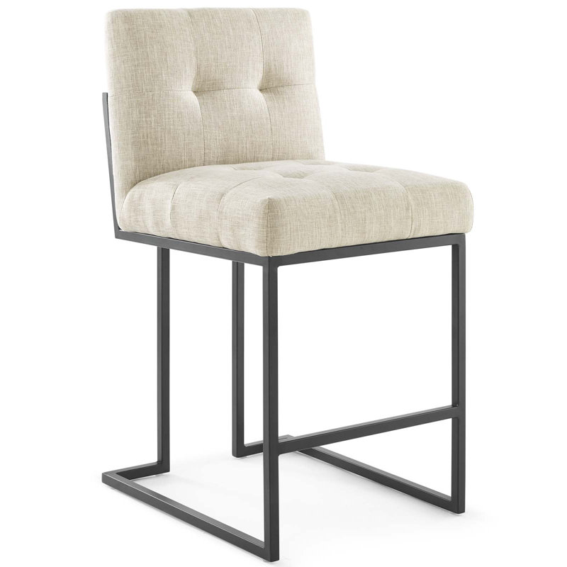 Glam Deco Polyester Beige & Black Stainless Steel Counter Stool