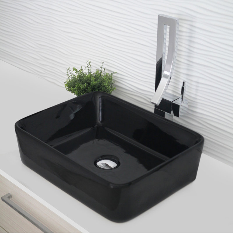 Bold Black Ceramic Rectangular Above-Counter Vessel Sink