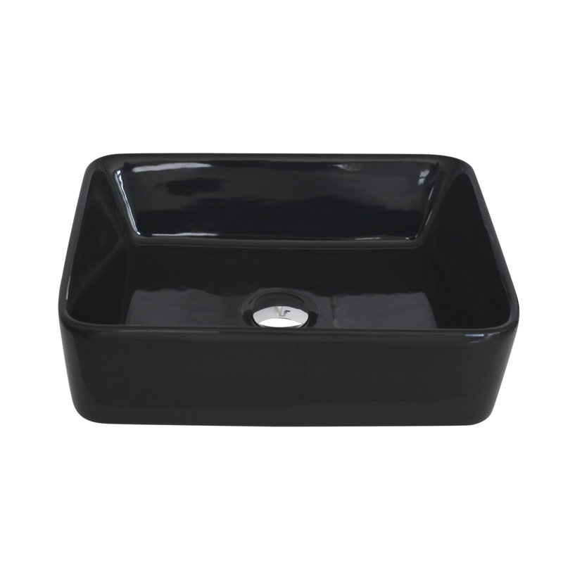 Bold Black Ceramic Rectangular Above-Counter Vessel Sink