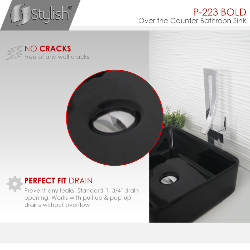 Bold Black Ceramic Rectangular Above-Counter Vessel Sink