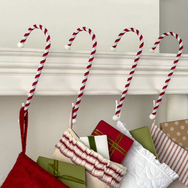 Red and White Candy Cane Rope Stocking Holder Set