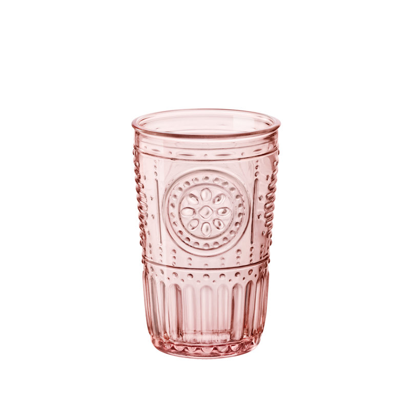 Cotton Candy Pink Floral Etched Glass Tumbler Set, 11.5 oz