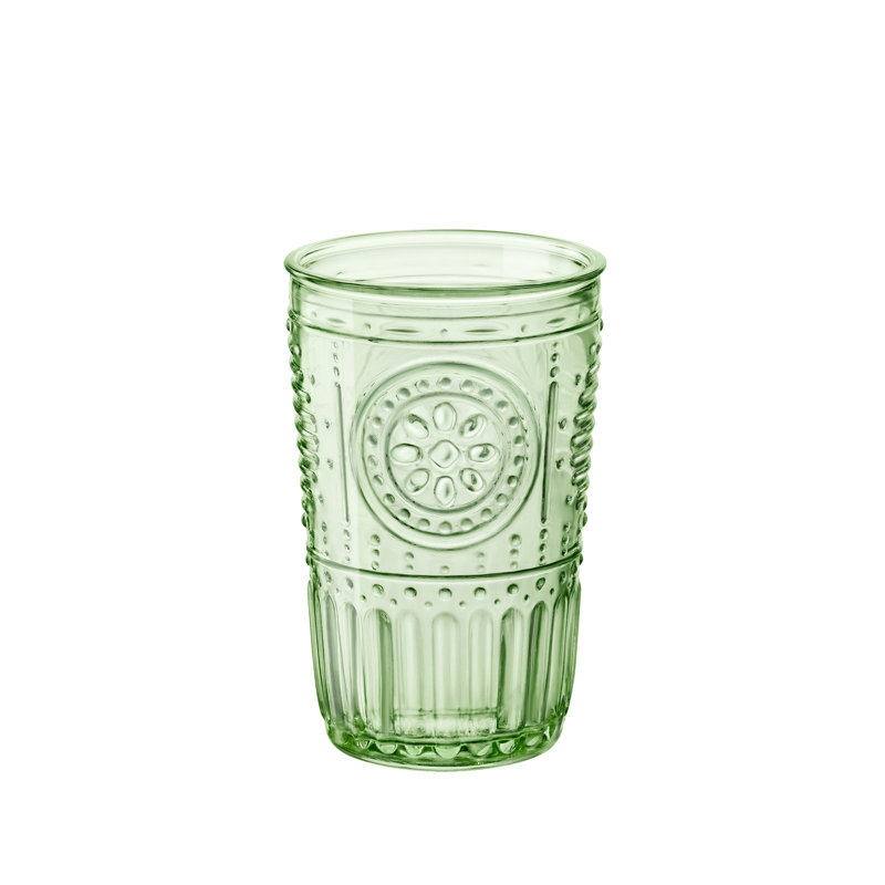 Pastel Green Floral Etched Glass Tumbler Set, 11.5 Oz
