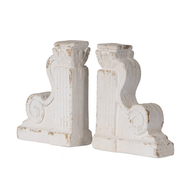 Distressed White Ornate Scrollwork Metal Bookends