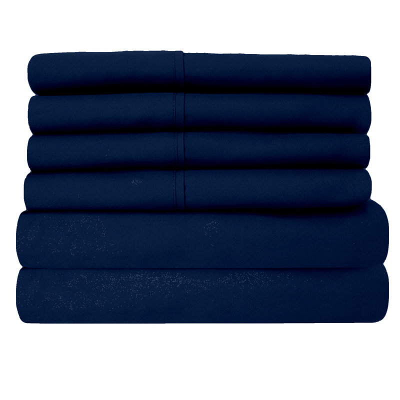 Navy Full Microfiber Bamboo Embossed 6-Piece Sheet Set