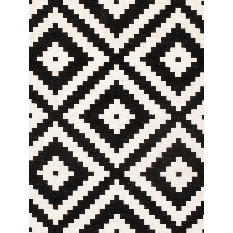 Handmade Reversible Geometric Black Chenille Rug 59" x 31"