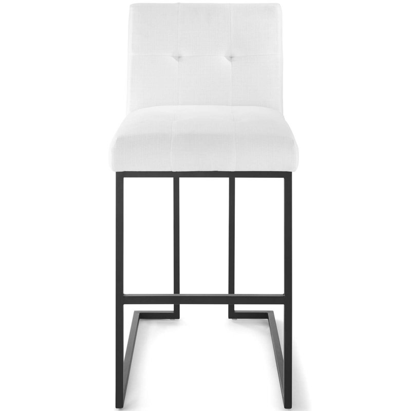 Privy Geometric Black Stainless Steel Tufted Bar Stool in White